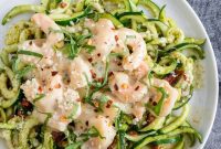 Vibrant Garlic Shrimp Pesto Zoodles
