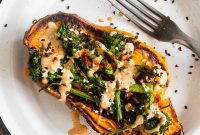 Loaded Sweet Potatoes with Broccoli Rabe and Hummus