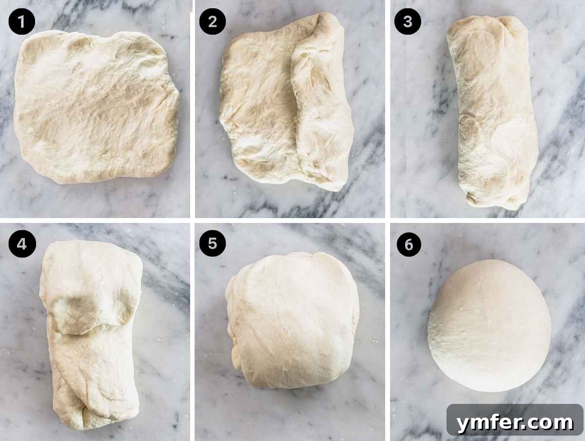 Perfect Ooni Pizza Dough Formula 16 folding the ooni pizza dough on a marble table