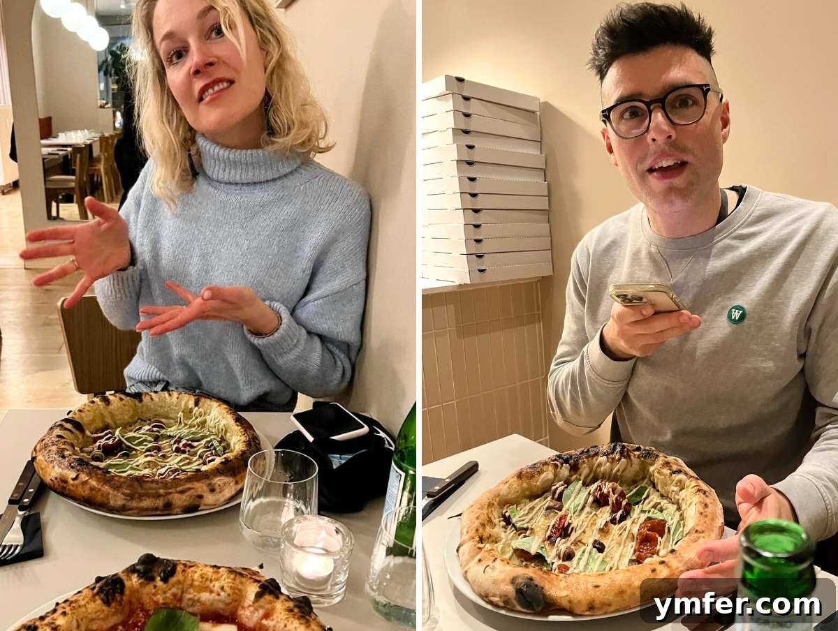 Perfect Ooni Pizza Dough Formula 61 Louise and Nico eating pizza at The Grain in Berlin.