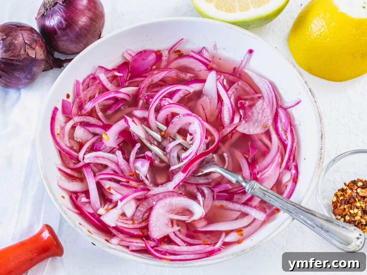 Healthy Asian Kitchen 28 Pickled red onions in a white bowl