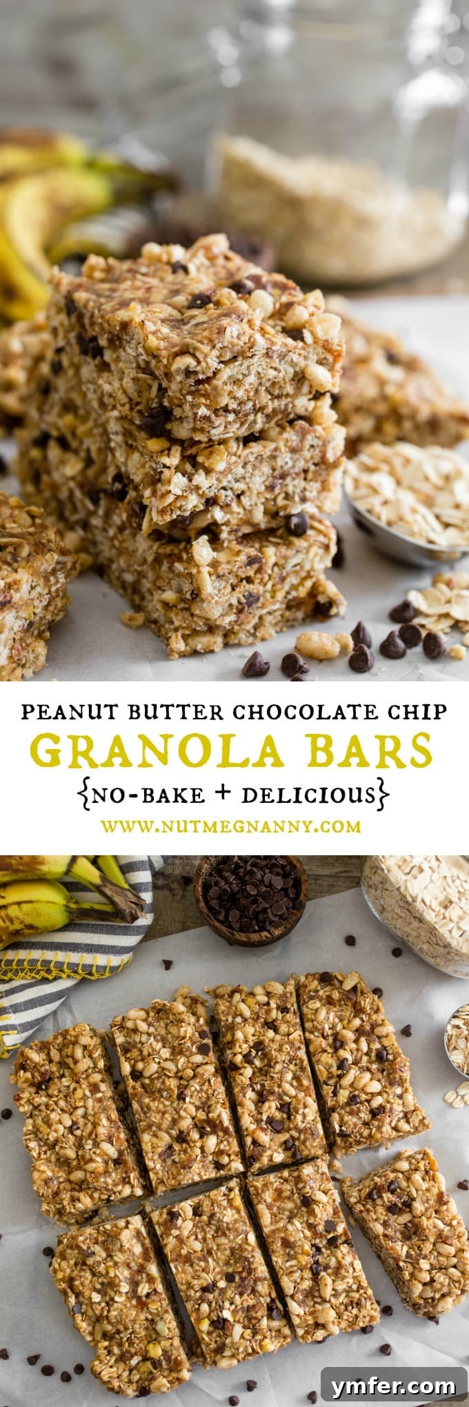 Effortless Peanut Butter Banana Chocolate Chip Energy Bars 6 Long pin image for No-Bake Peanut Butter Banana Chocolate Chip Granola Bars, perfect for Pinterest sharing.