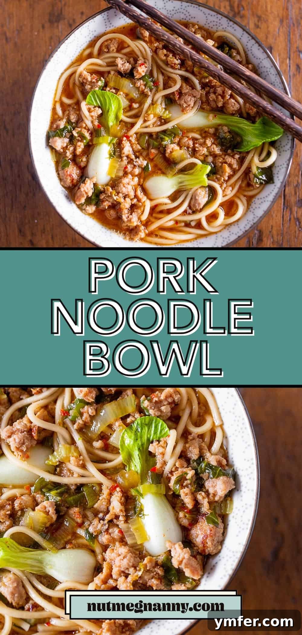 Blazing Pork Noodle Delight 7 A Pinterest-optimized pin image for Spicy Pork Noodle Bowl, showing the dish in a large bowl with text overlay.
