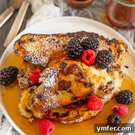A finished plate of Irish Soda Bread French Toast, ready to be served.