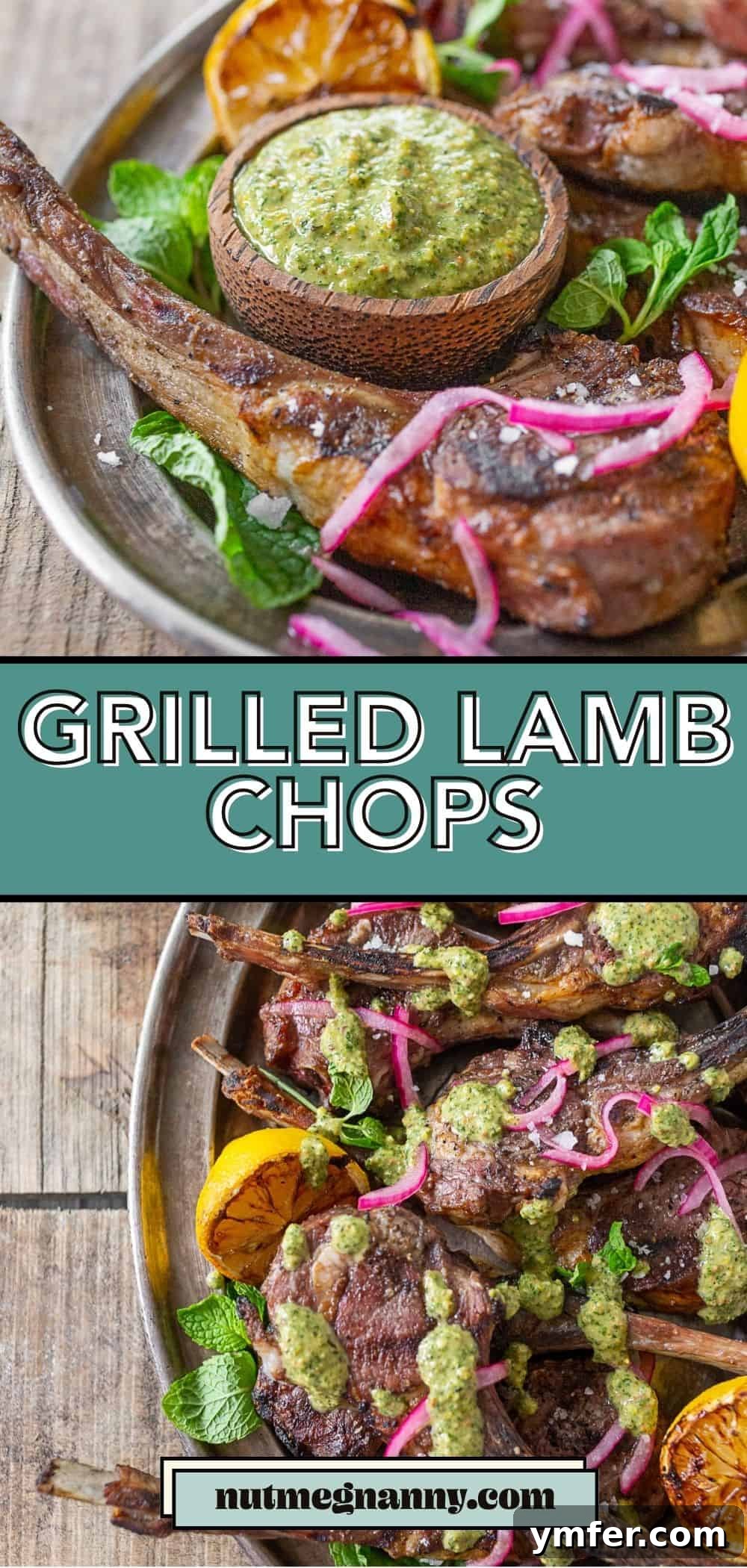 Grilled Lamb Chops with Emerald Pistachio Mint Pesto 6 Grilled Lamb Chops with Pistachio Mint Pesto pin for Pinterest.