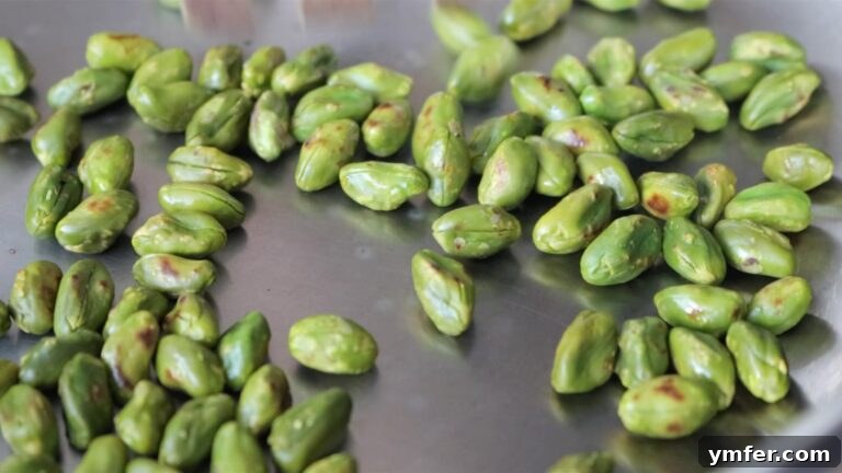 Velvet Pistachio Crème 7 Pistachio custard step 1: Toasting pistachios on a pan.