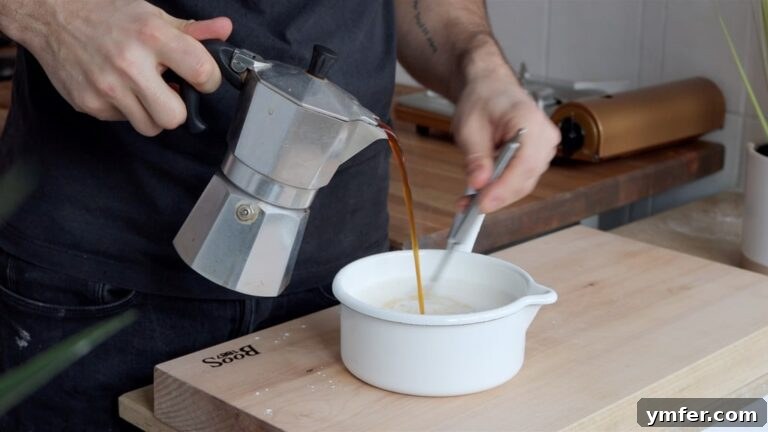 making the vegan coffee custard