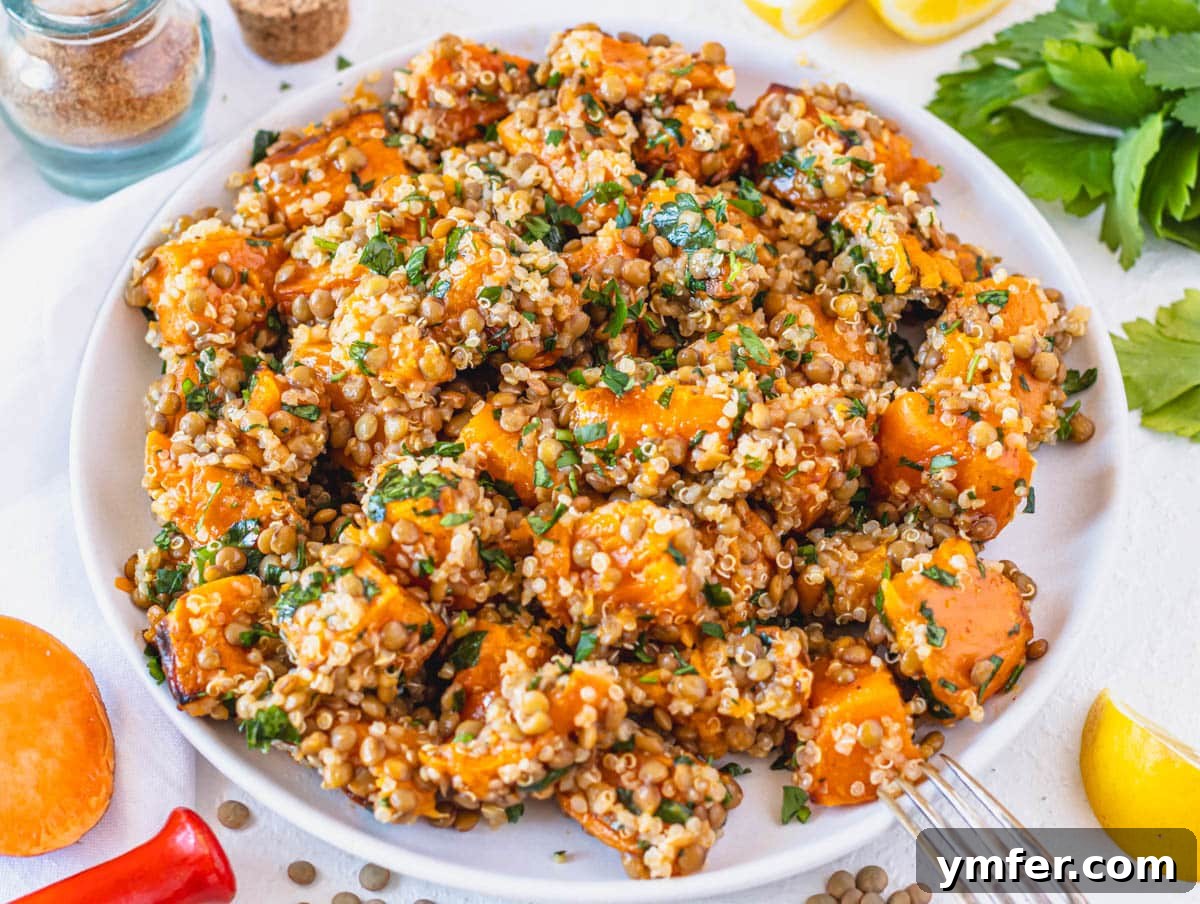 Effortless Quinoa Dishes 9 Lentil quinoa salad on a white plate