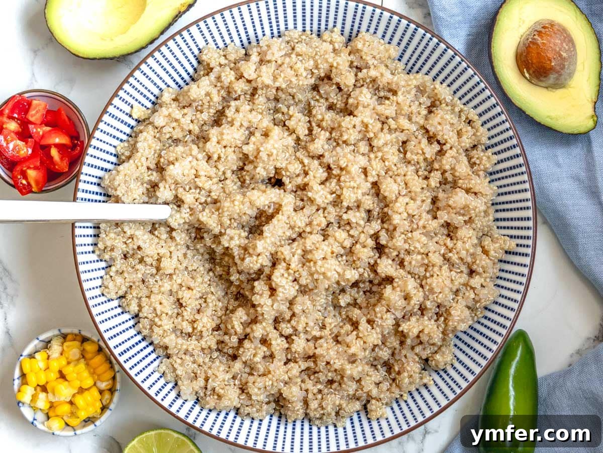 Effortless Quinoa Dishes 10 cooked quinoa in a blue bowl