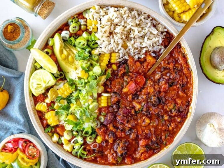 Hearty Veggie Chili 12 vegetarian chili served in a white bowl