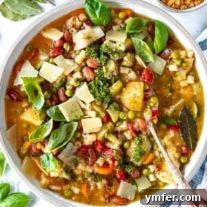 minestrone soup in a white bowl