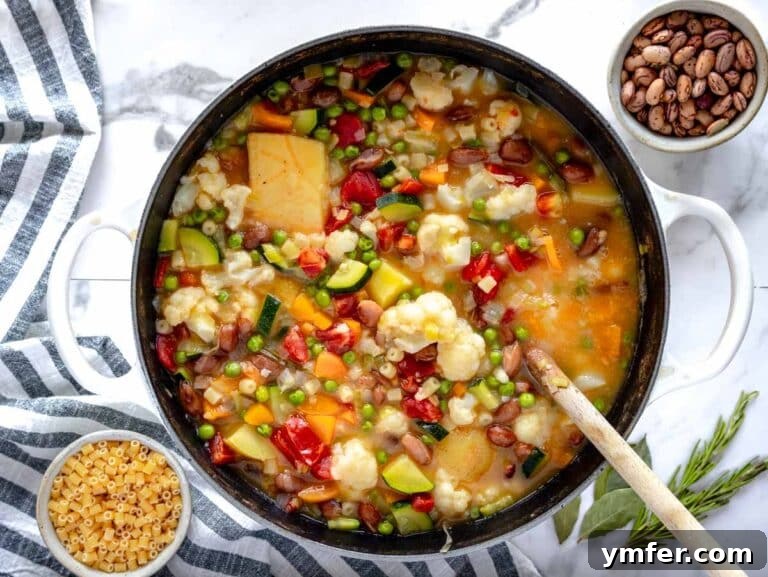 cooked minestrone in a large pot