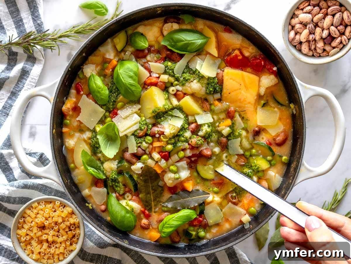 Rustic Italian Vegetable and Pasta Soup 3 minestrone soup in a large pot