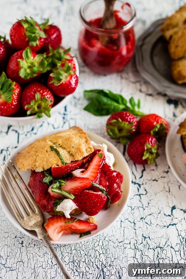 Summer Strawberry Basil Shortcake 3 This strawberry basil shortcake is the perfect summertime dessert. Tender shortcake biscuits topped with homemade strawberry jam, macerated berries with basil and fresh whipped cream. So easy and delicious you'll want to make it all summer long.