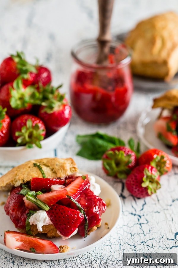 Summer Strawberry Basil Shortcake 4 This strawberry basil shortcake is the perfect summertime dessert. Tender shortcake biscuits topped with homemade strawberry jam, macerated berries with basil and fresh whipped cream. So easy and delicious you'll want to make it all summer long.