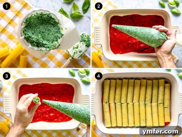 Hearty Stuffed Pasta Bake 16 How to fill cannelloni (manicotti) with spinach and ricotta filling using a piping bag.
