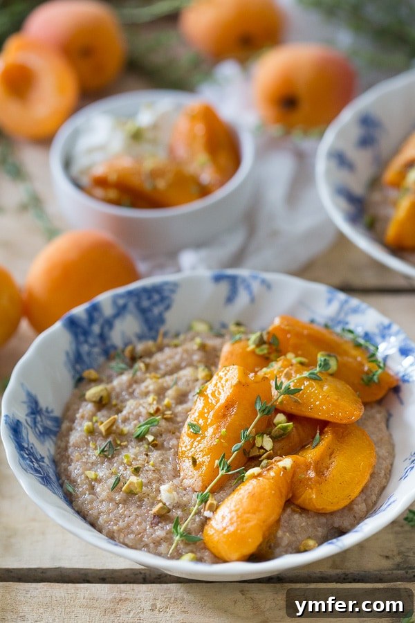 Sun Kissed Apricot Whole Wheat Farina 2 Roasted Apricot Whole Wheat Farina: Sweet roasted apricots on whole wheat farina with pistachios, a healthy and delicious breakfast idea.