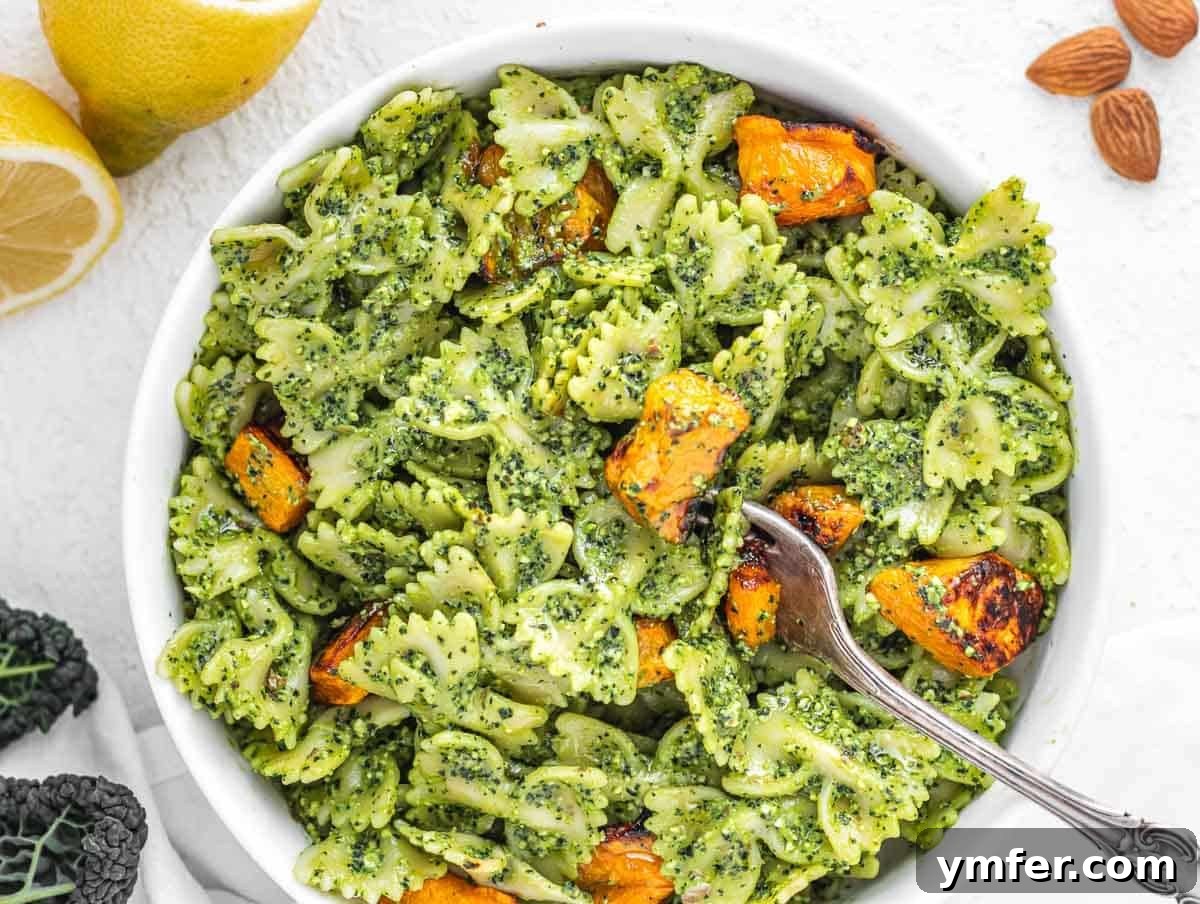 12 Cozy Butternut Squash Dishes 13 Kale pesto pasta adorned with cubes of roasted butternut squash.