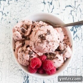Chocolate Raspberry Bliss Ice Cream 6 This raspberry chocolate chip ice cream is the perfect addition to your summer menu. Slightly sweet, full of fresh berry flavor and packed with dark chocolate chips. You'll love how easy it is to make your own ice cream!