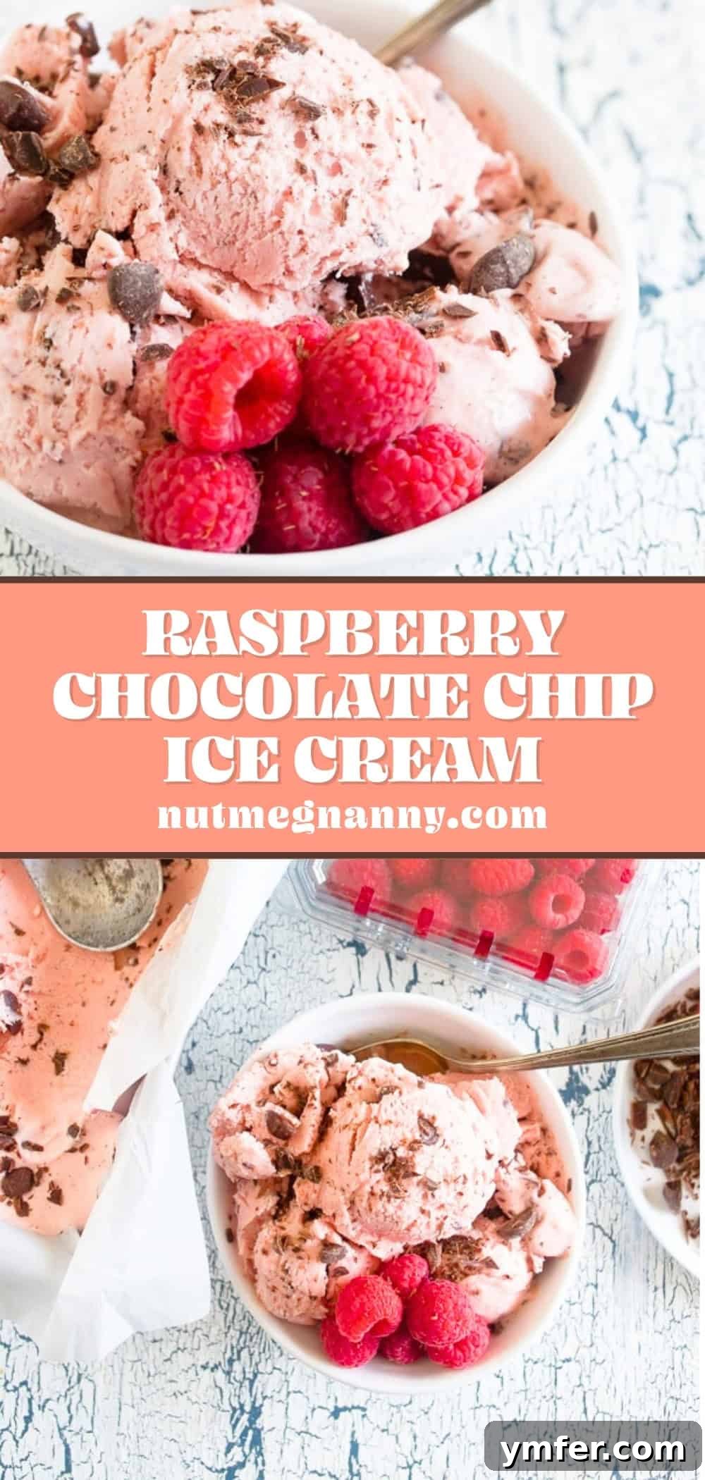 Chocolate Raspberry Bliss Ice Cream 7 Raspberry Chocolate Chip Ice Cream graphic pin for Pinterest. A vibrant image designed for social media sharing.