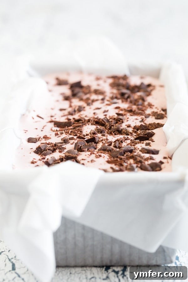 Chocolate Raspberry Bliss Ice Cream 4 The creamy, uncooked raspberry chocolate chip ice cream base in a saucepan, showing its smooth texture before churning.