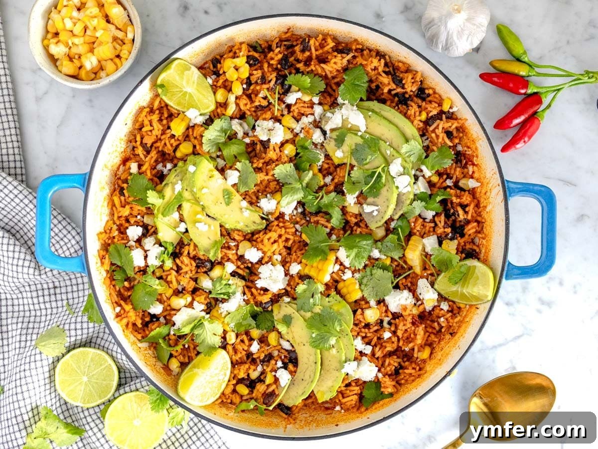 Zesty Fiesta Rice 10 Mexican rice topped with avocado, queso fresco, lime juice, corn, and cilantro, showing a customizable dish