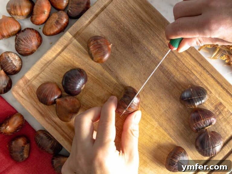 cross incision on chestnuts before roasting