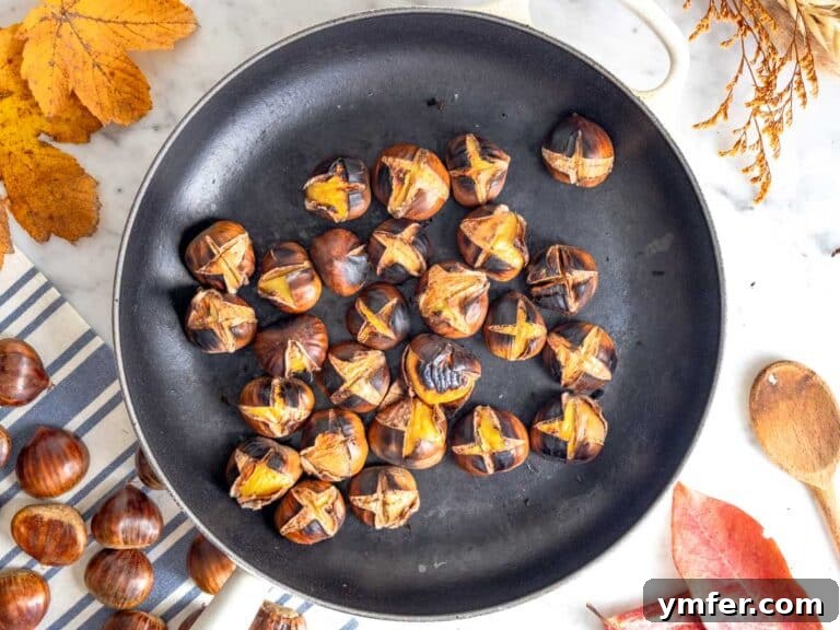 How to roast chestnuts on a cast iron skillet.