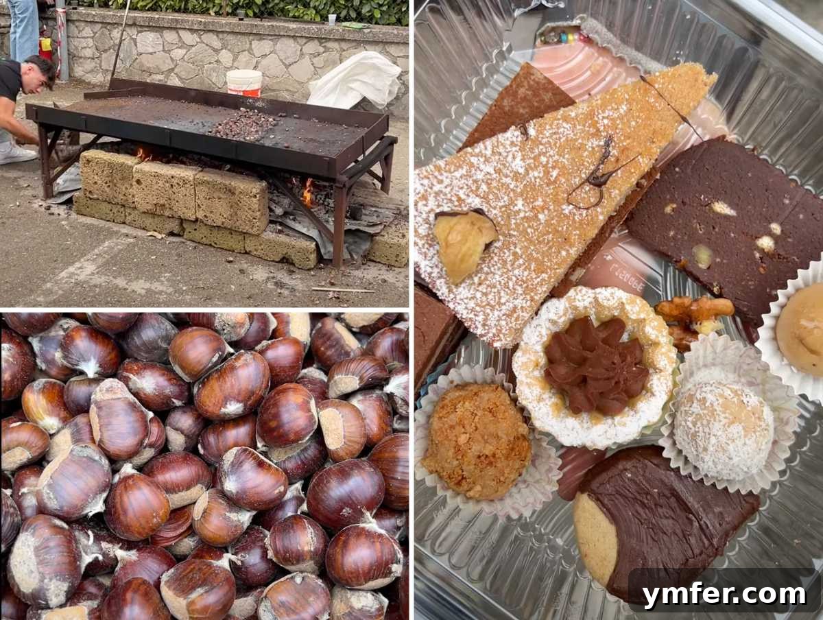 Fireside Roasted Chestnuts 5 Chestnut festival in Morre, Italy, showing people gathering and food stalls.