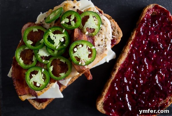 Berry Blaze Chicken Bacon Melt 4 This mixed berry chicken bacon jalapeno grilled cheese is the perfect way to spice up your sandwich routine. It’s sweet and savory with just a hint of heat. Trust me, you’ll love this delicious melty sandwich.