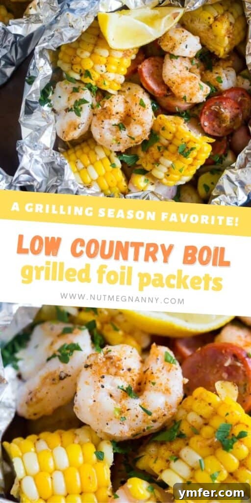 Low country boil grilled foil packets pin for pinterest. A delicious and easy summer meal idea.
