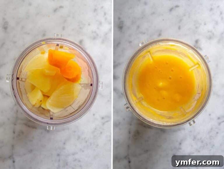 Blended vegetables for a creamy pastina broth.