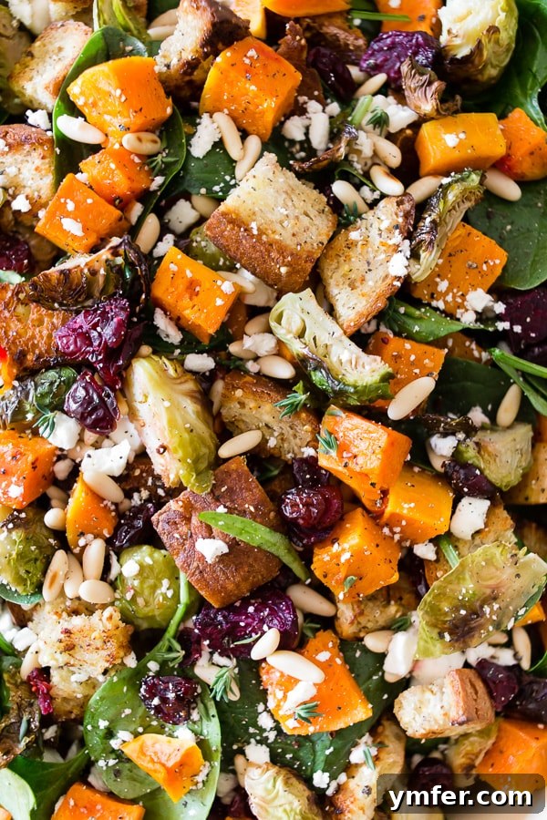 Autumn Harvest Panzanella 4 A close-up of a beautifully arranged Fall Panzanella Salad, generously drizzled with the maple syrup herb vinaigrette, ready to be served.