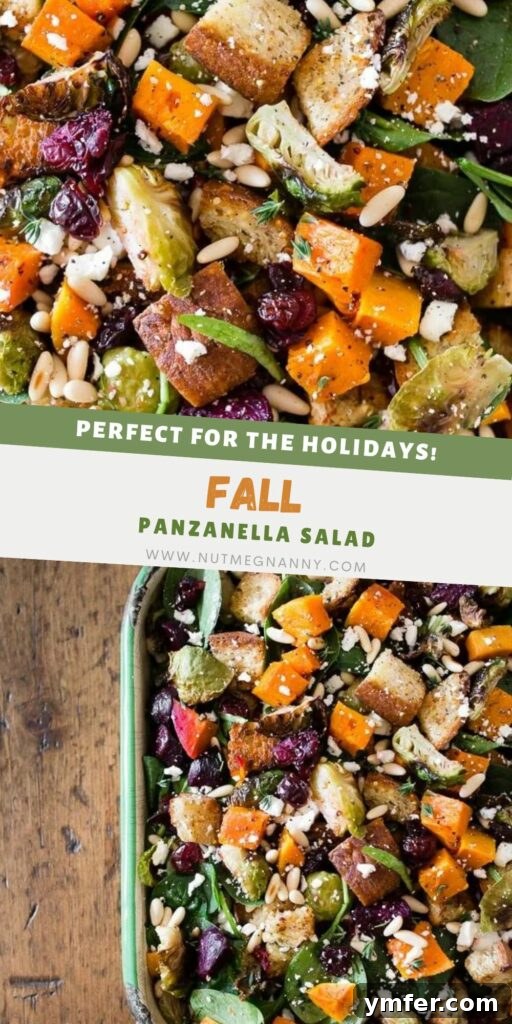 Autumn Harvest Panzanella 5 A high-quality Pinterest pin image for Fall Panzanella Salad, showcasing the vibrant ingredients and inviting presentation.