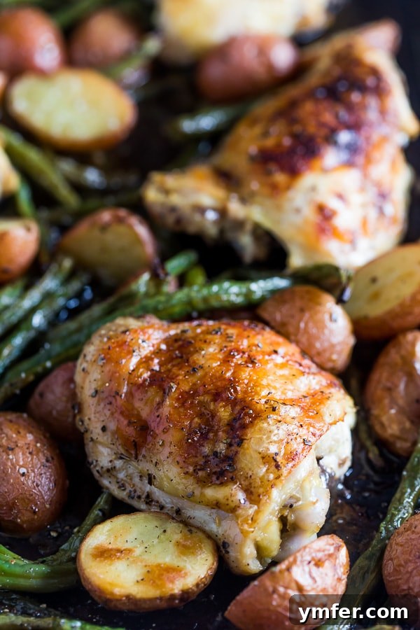 One-Pan Roasted Chicken and Potatoes 3 Hearty Sheet Pan Chicken, Potatoes, and Green Beans, perfectly seasoned and roasted.