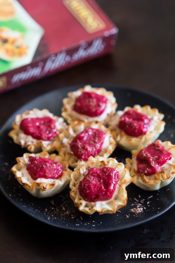 Chocolate Raspberry French Silk Delights 3 Delicious individual chocolate raspberry French silk pie bites on a serving platter.