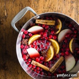 Spiced Winter Comfort 5 This spiced mulled wine is just what your holiday party needs! Full of red wine, apple cider, whole spices and lots of fresh fruit. You'll love how cozy you'll feel sipping on a mug of this deliciousness.