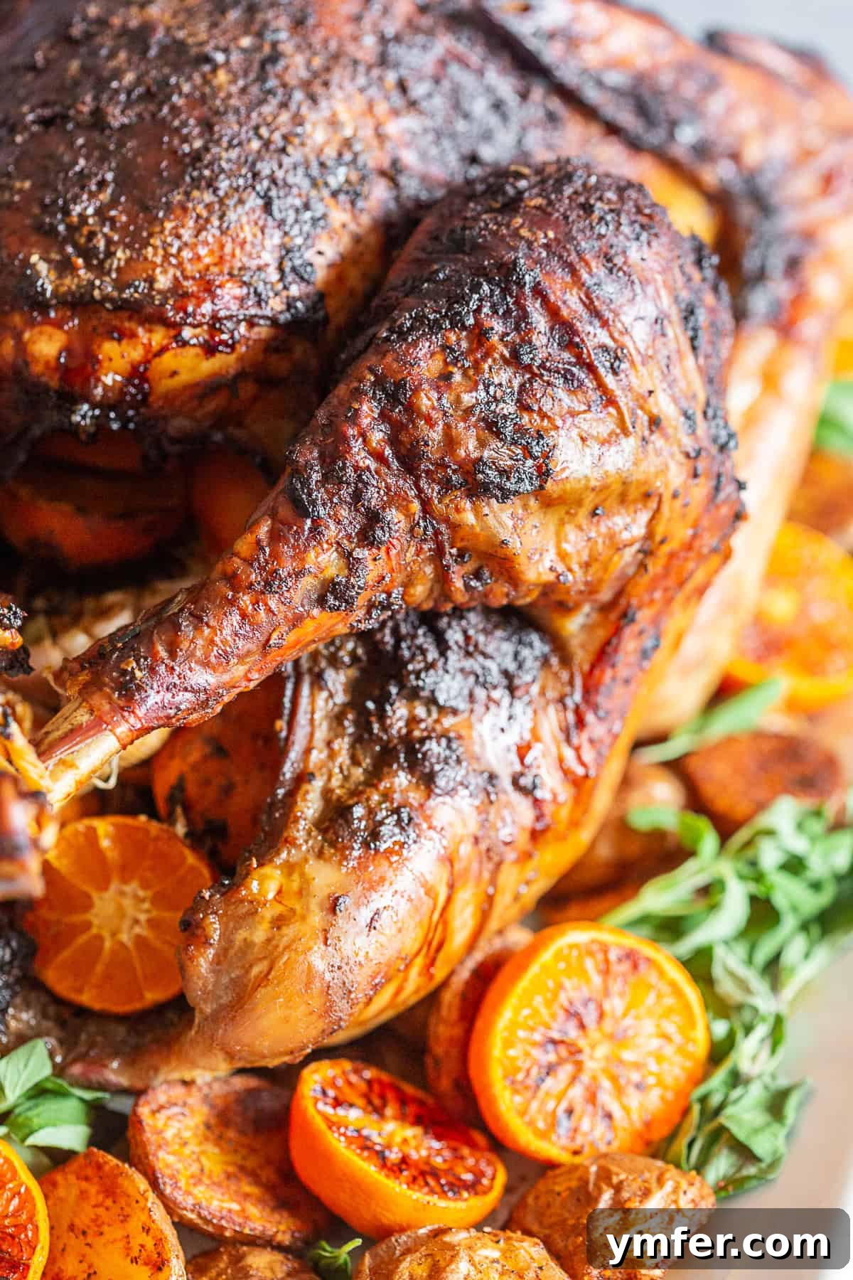 Classic Adobo Turkey 5 A stuffed Adobo Butter Turkey on a serving platter.