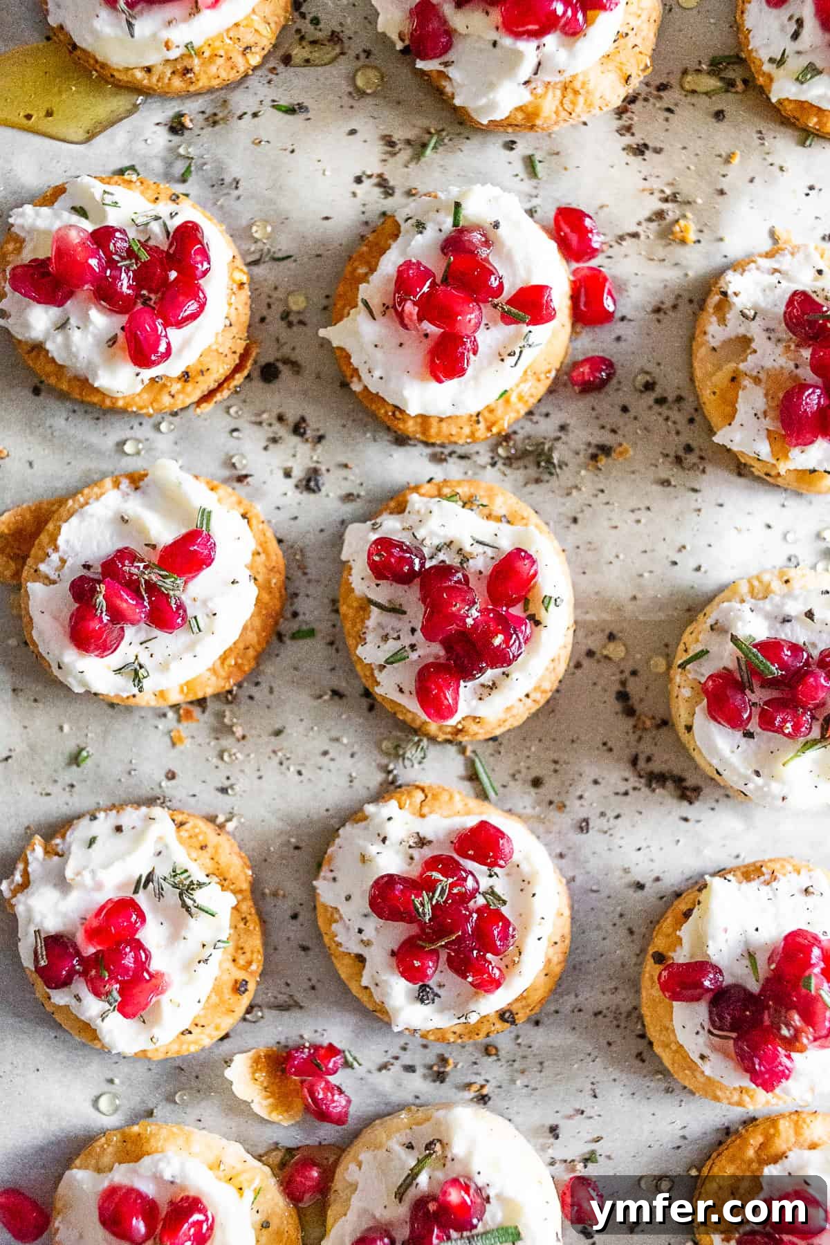 Tangy Chevre Clouds 2 Beautiful Whipped Goat Cheese Bites arranged on parchment paper, ready for serving.