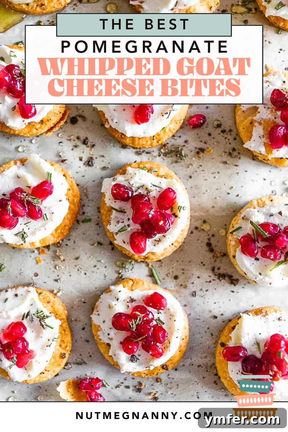 Tangy Chevre Clouds 9 Square Pinterest pin image for Whipped Goat Cheese Bites, perfect for holiday entertaining.