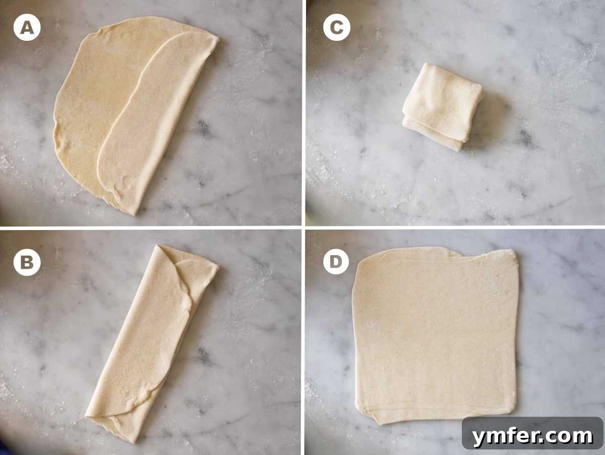 Flaky Stuffed Paratha Perfection 8 Illustrated steps for folding paratha dough into a square shape.