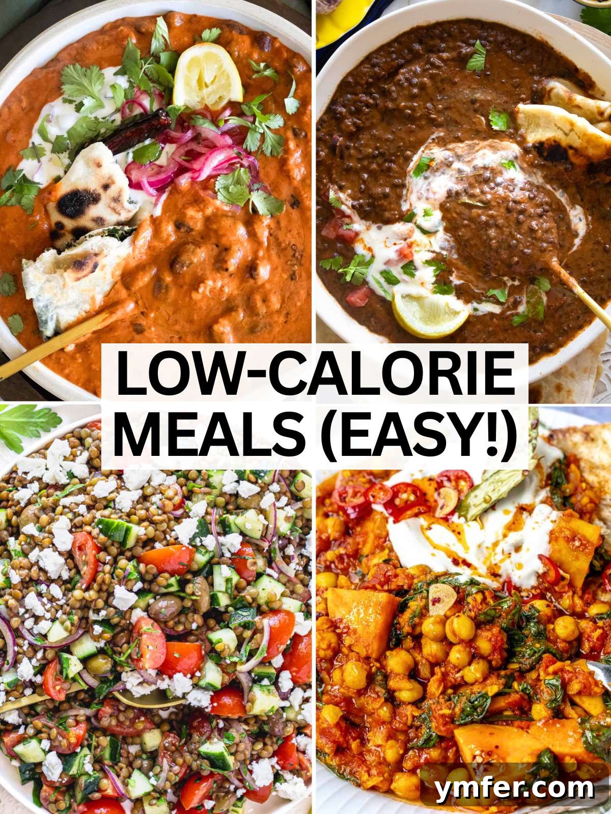 High Satisfaction Low-Calorie Meals 2 Low calorie meals - A vibrant spread of healthy plant-based dishes.