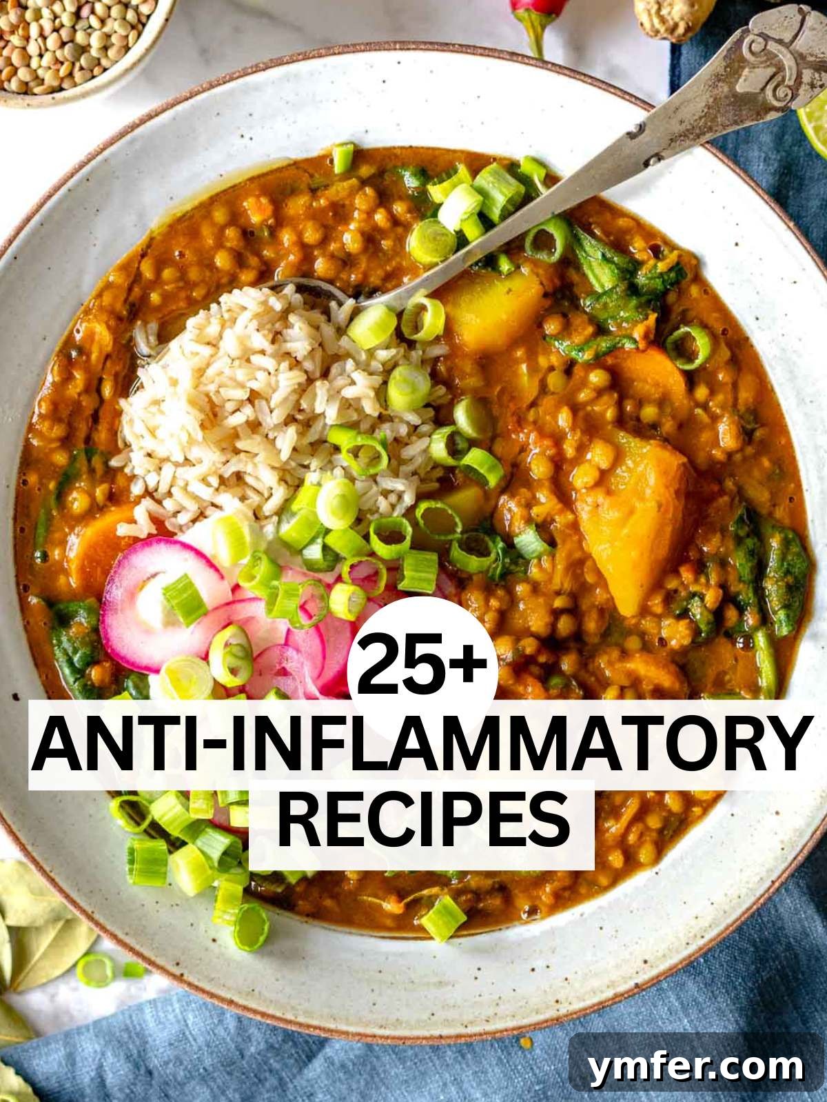 A vibrant display of fresh anti-inflammatory ingredients like turmeric, ginger, leafy greens, berries, and whole grains, symbolizing healthy eating.
