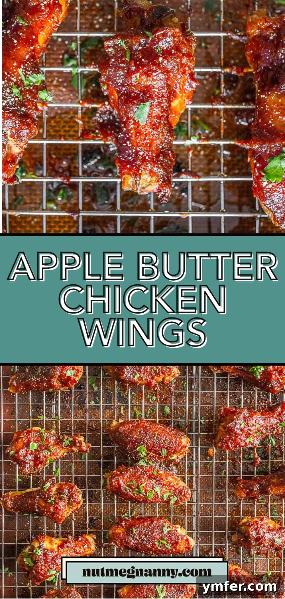 Sticky Apple Butter Wings 7 Long Pinterest pin image for Apple Butter Chicken Wings, featuring a vibrant spread of the finished dish.
