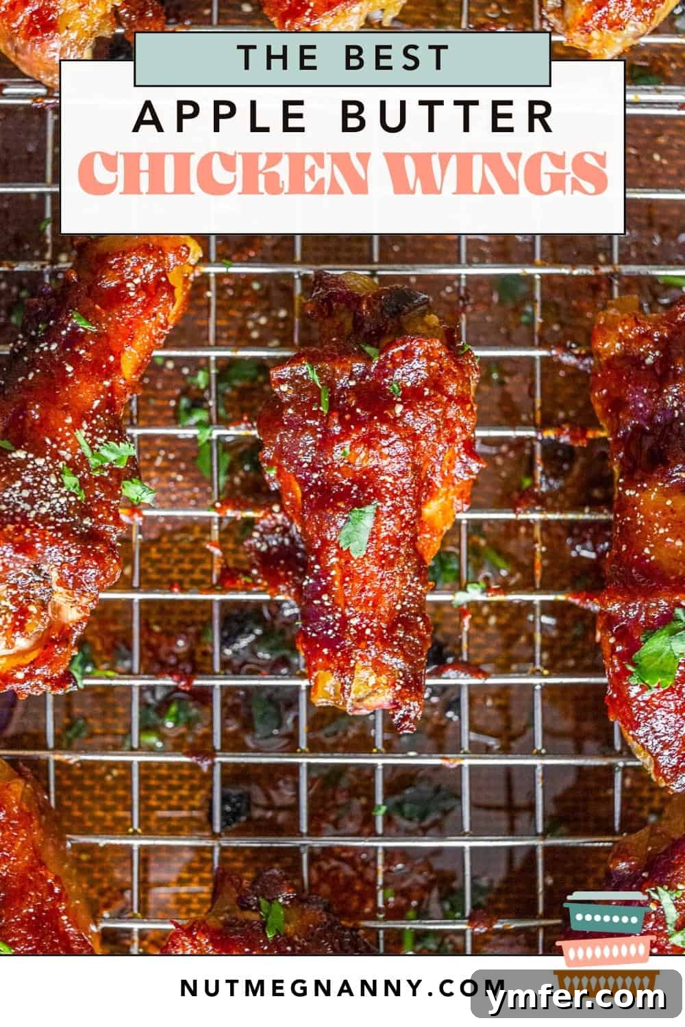 Sticky Apple Butter Wings 8 Graphic Pinterest pin image for Apple Butter Chicken Wings, highlighting key ingredients and the delicious outcome.
