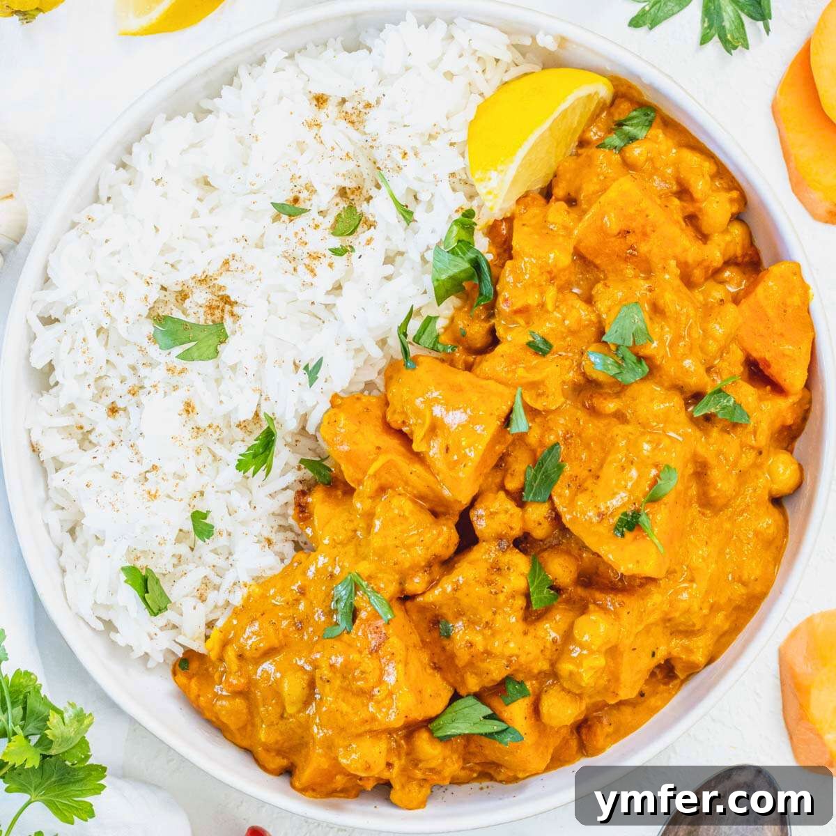 Heart-Smart Meals 8 Sweet potato curry with basmati rice. A flavorful and creamy vegan curry.