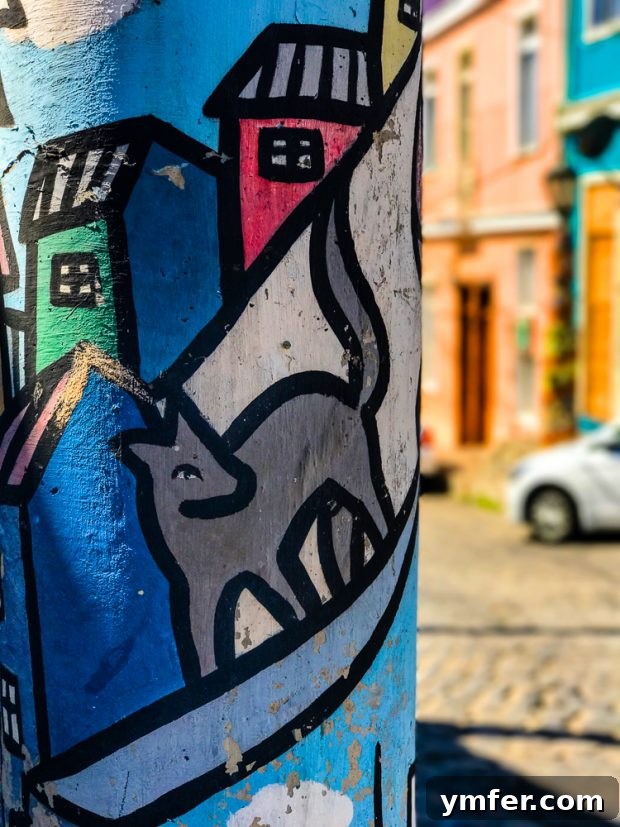Valparaiso Street Art: Explore Chile's Open-Air Gallery 9 Close-up of a detailed and colorful graffiti artwork in Valparaiso, showing intricate patterns and bold figures.