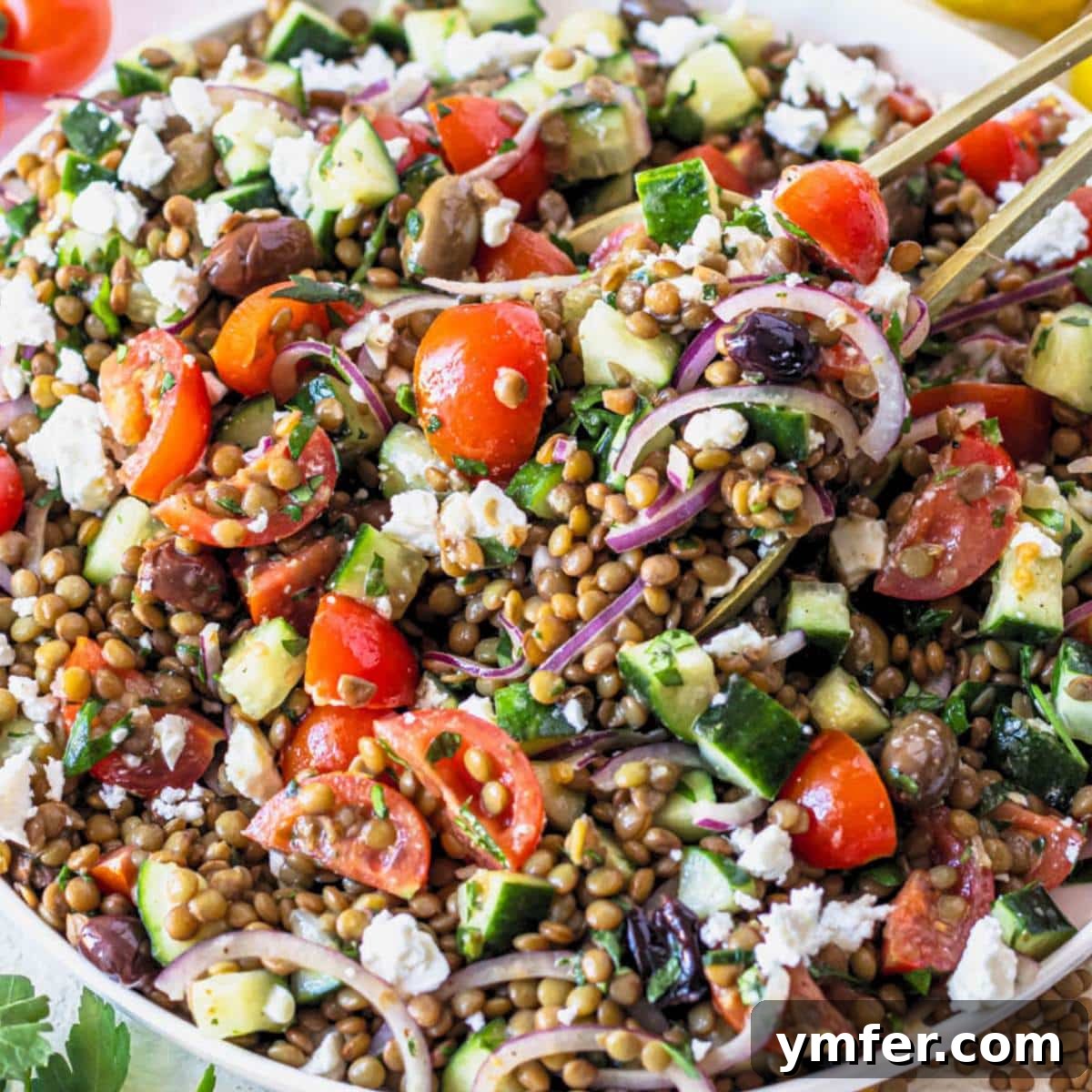 Beat the Heat 30 No-Bake Dinners 3 Hearty and tangy lentil salad with fresh herbs and feta, perfect for a protein-packed cold dinner.