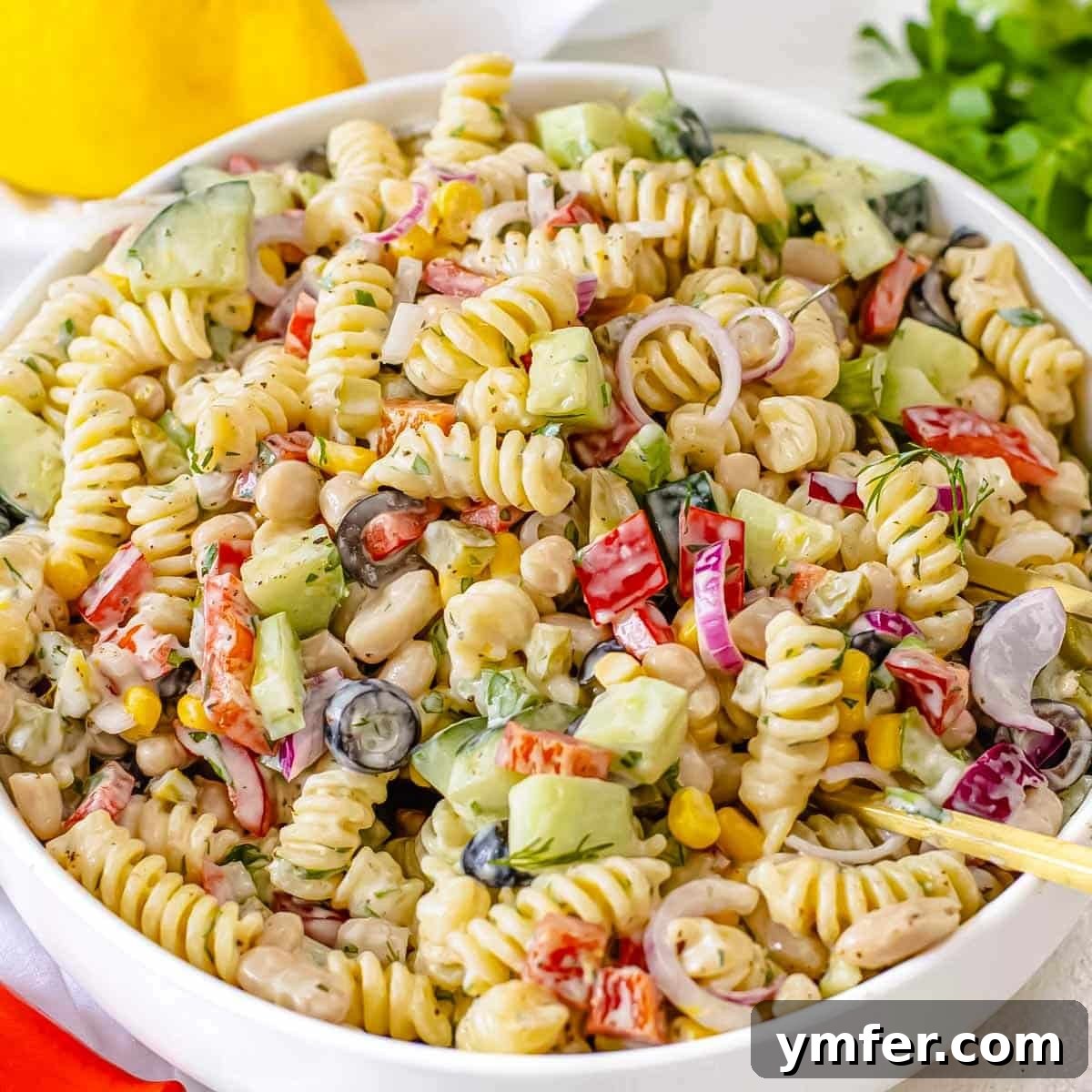 Beat the Heat 30 No-Bake Dinners 9 Creamy pasta salad with fresh basil, cannellini beans, bell peppers, and a zesty vinaigrette.