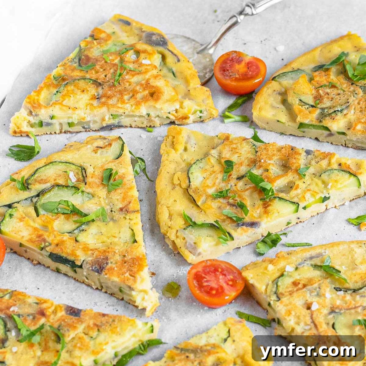 30 Delectable Picnic Recipes 20 A delicious vegan frittata made with fresh zucchini, sliced and ready to serve.